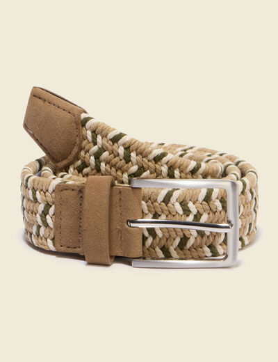 Ceinture tress&eacute;e beige homme