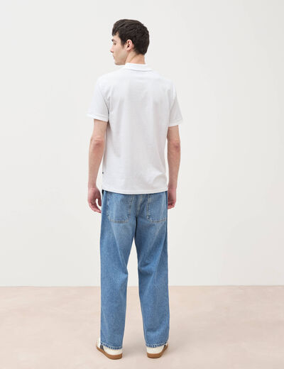 Polo cintr&eacute; en coton manches courtes blanc homme