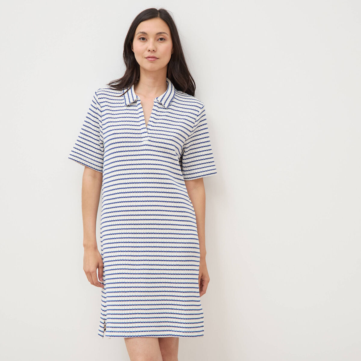 Robe manches courtes en maille ecru femme