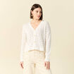 Gilet manches longues ajouré ecru femme