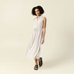 Robe longue évasée ceinturée blanc femme