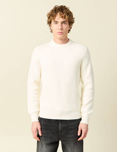 Pull fin manches longues col rond ecru homme