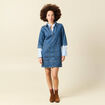 Robe droite courte en coton col v denim stone femme