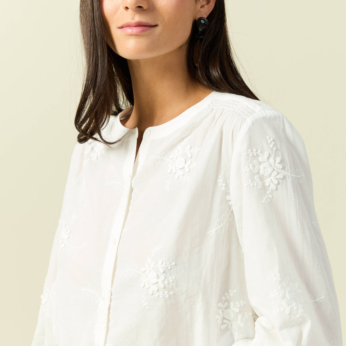 Chemise en coton manches 3/4 ecru femme
