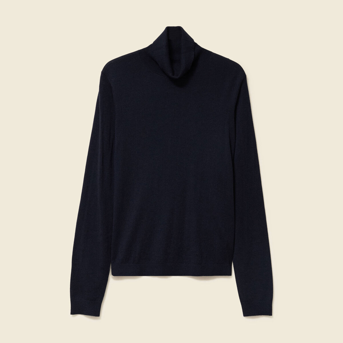 Pull fin col roul&eacute; manches longues bleu marine femme