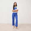 Pantalon straight taille haute bleu electrique femme