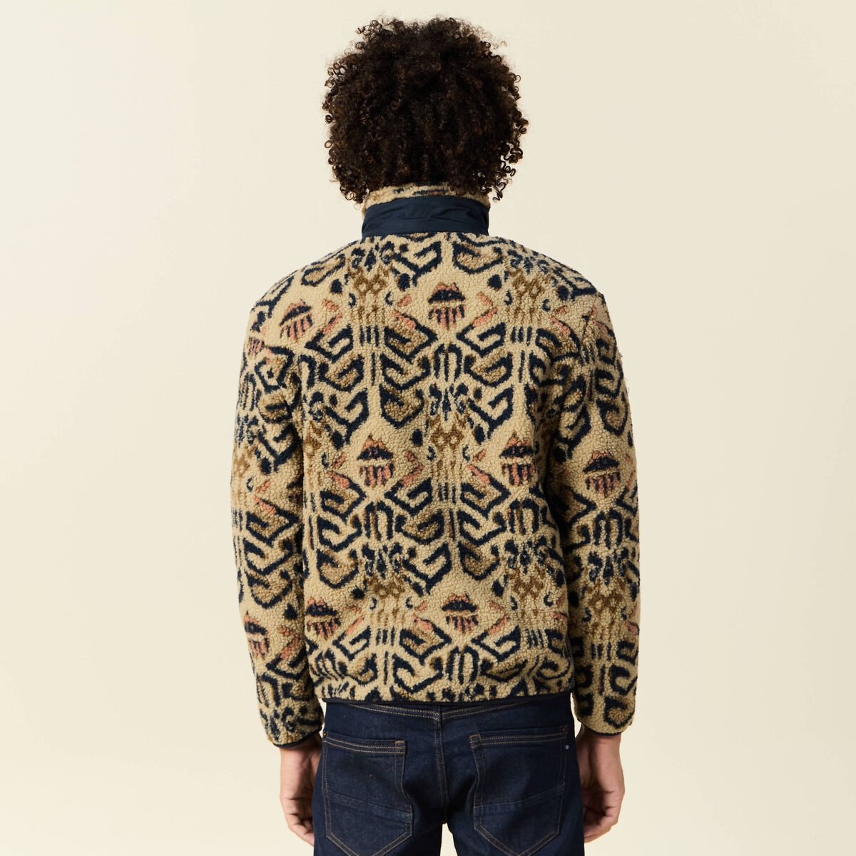 Gilet manches longues zippé sherpa beige homme