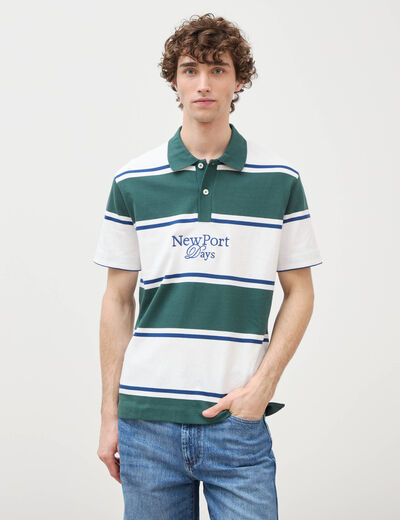 Polo ray&eacute; coupe ample manches courtes blanc homme