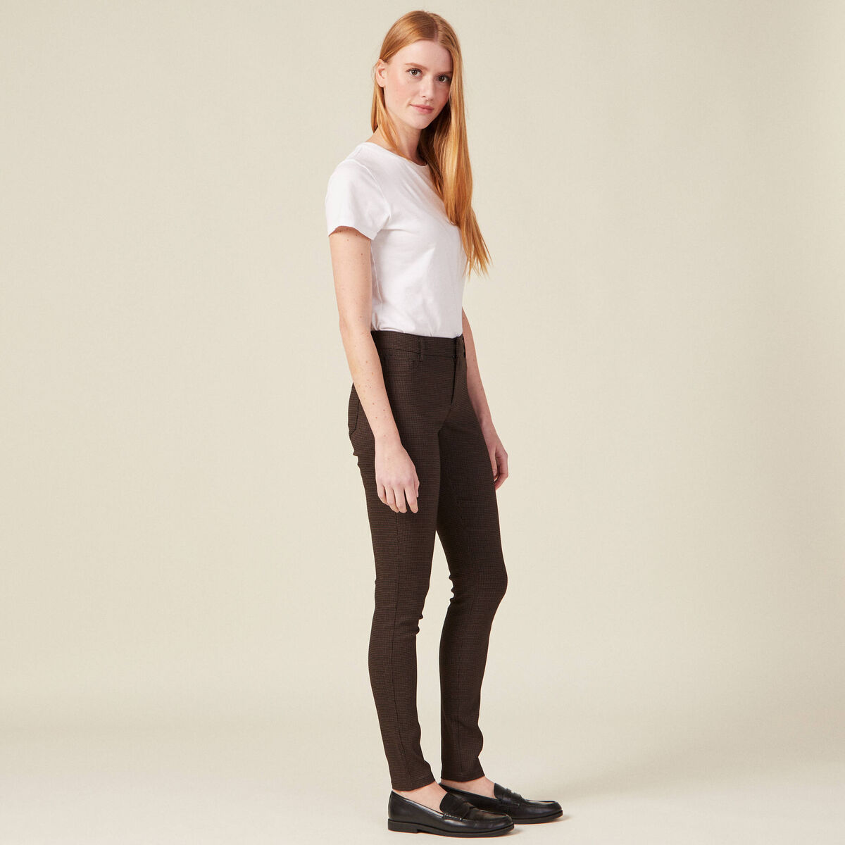 Pantalon skinny marron femme