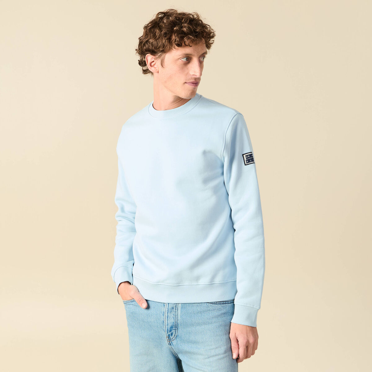 Sweat manches longues avec broderie bleu ciel homme