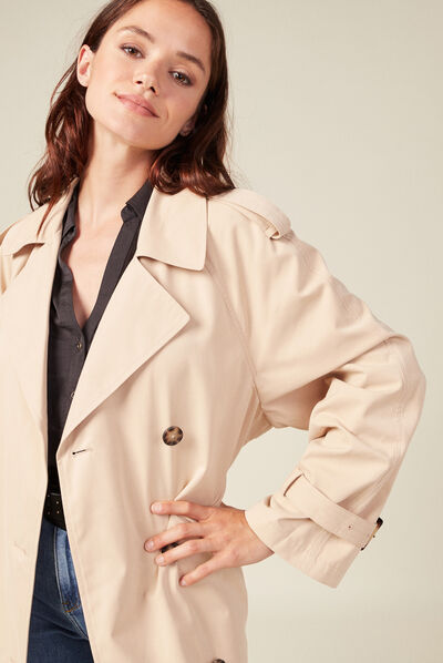 Trench droit long déperlant beige femme