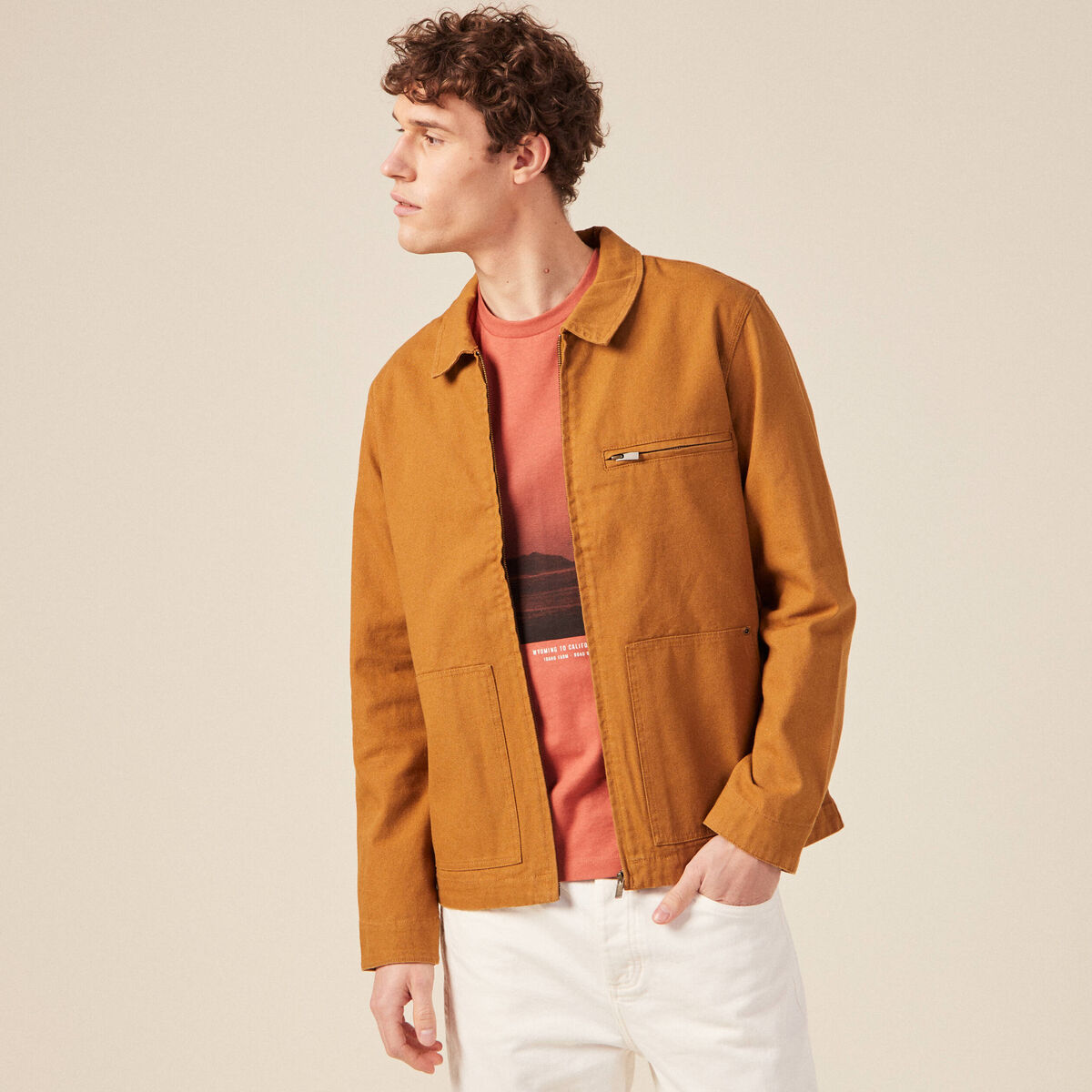 Blouson zipp&eacute; droit camel homme