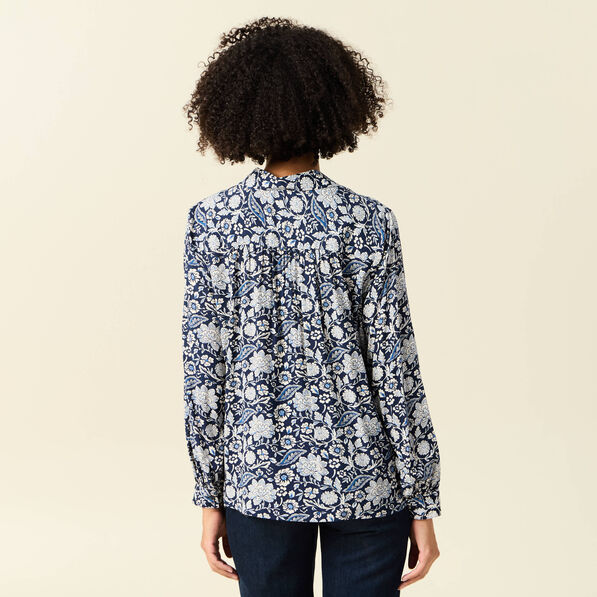 Chemise manches longues fluide bleu marine femme