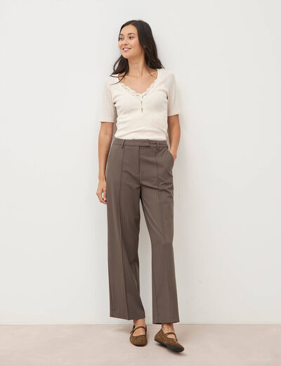 Pantalon droit taille haute taupe femme