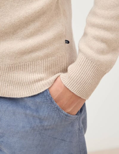 Pull droit col rond manches longues sable homme