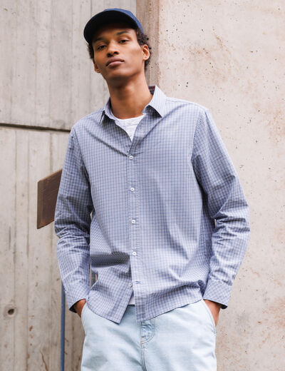 Chemise col am&eacute;ricain manches longues bleu gris homme