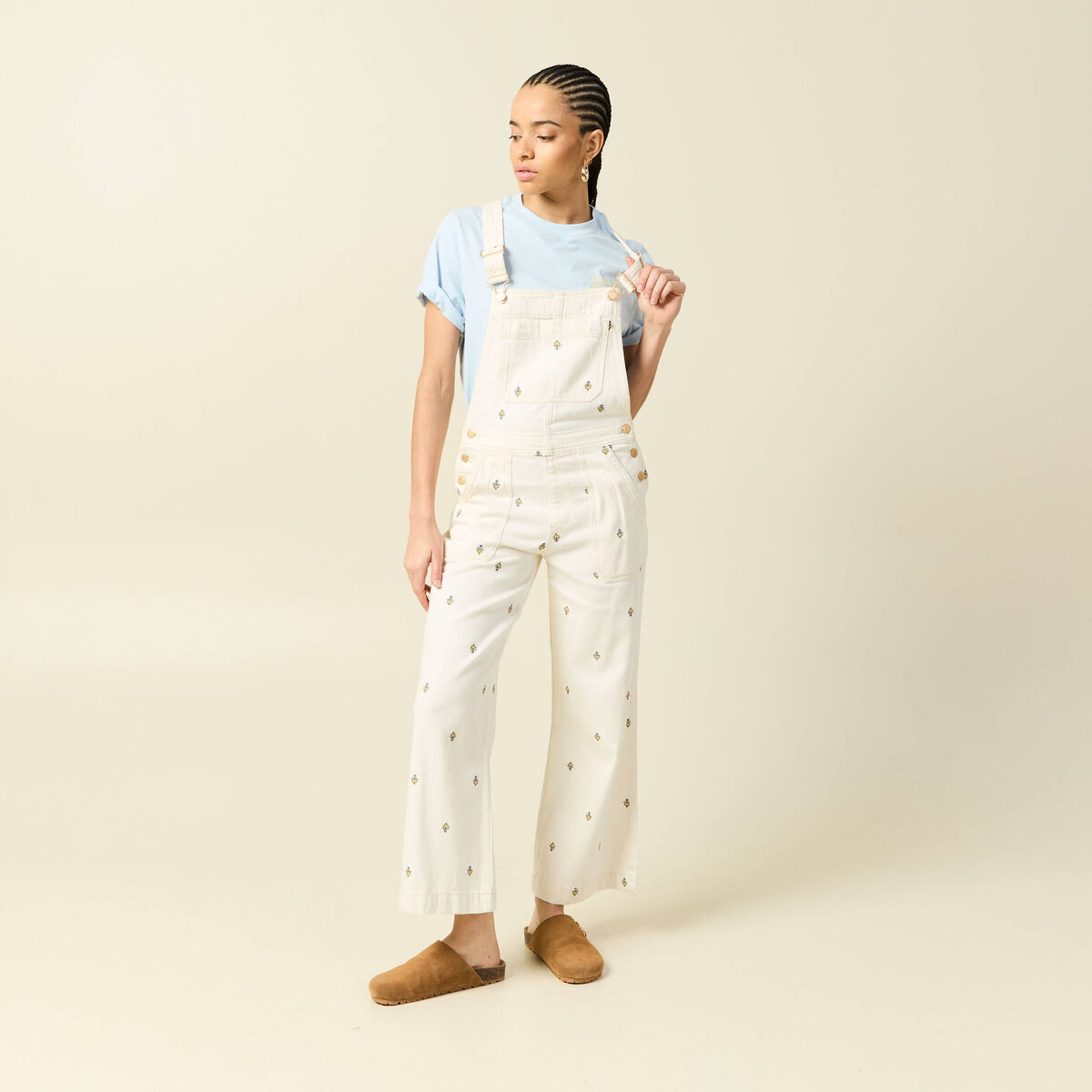 Salopette en jeans &agrave; fines bretelles denim blanc femme