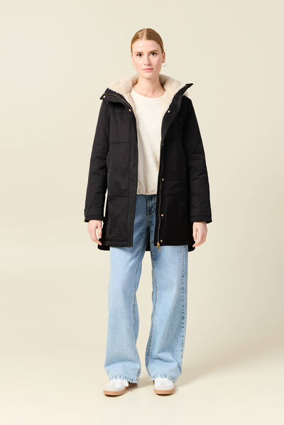 Parka droite à capuche noir femme