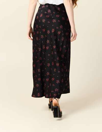 Jupe longue droite satin noir femme