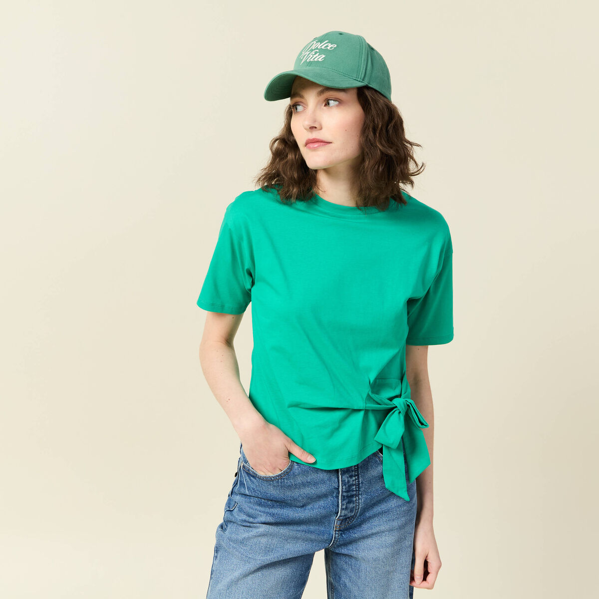T-shirt manches courtes noeud vert femme
