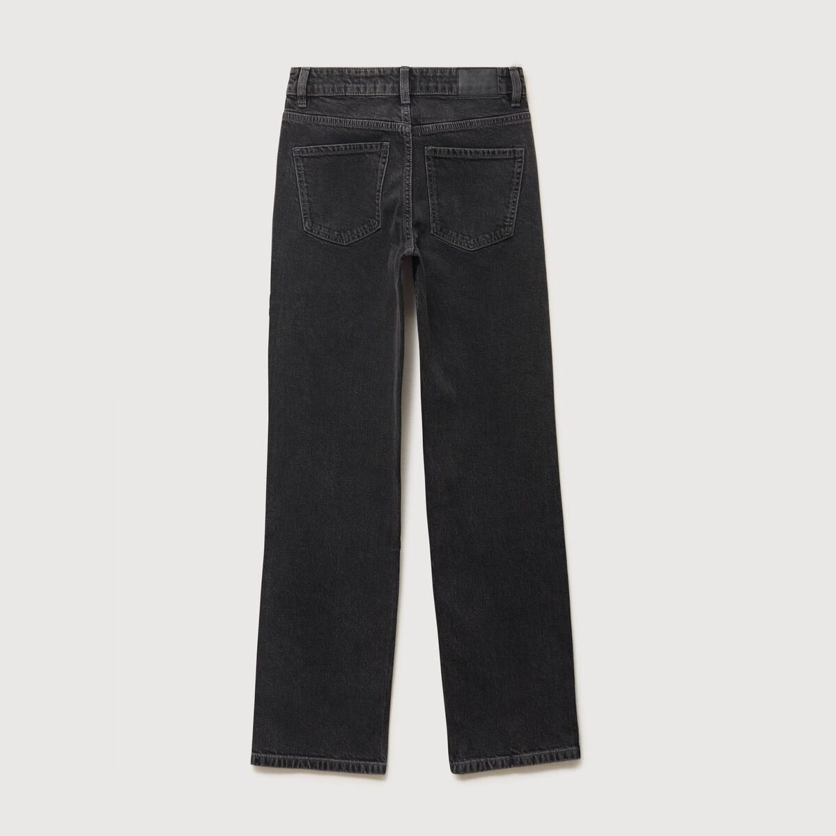 Jeans straight taille haute strass denim gris femme