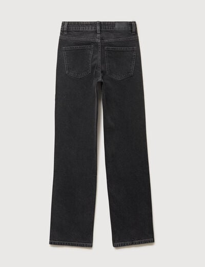 Jeans straight taille haute strass denim gris femme