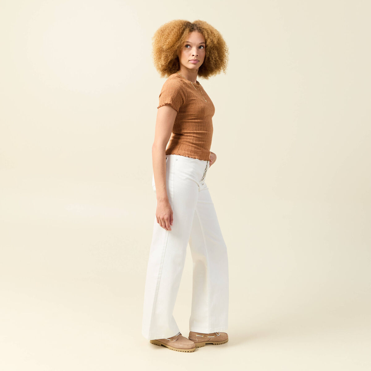 T-shirt ajust&eacute; court manches courtes terracotta femme