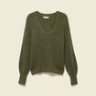 Pull col V manches longues vert kaki femme