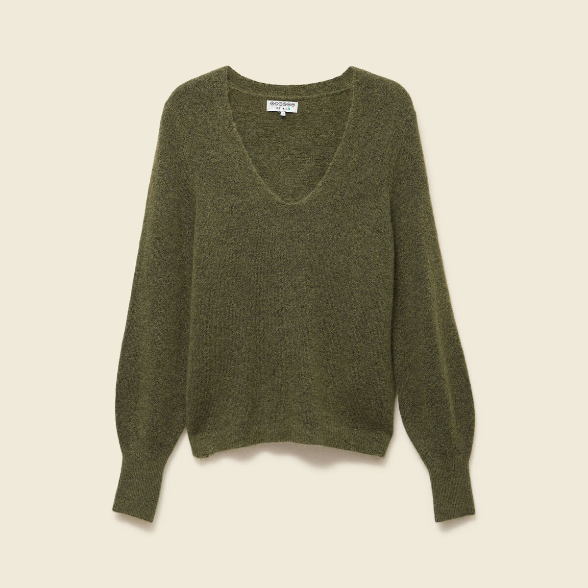 Pull col V manches longues vert kaki femme