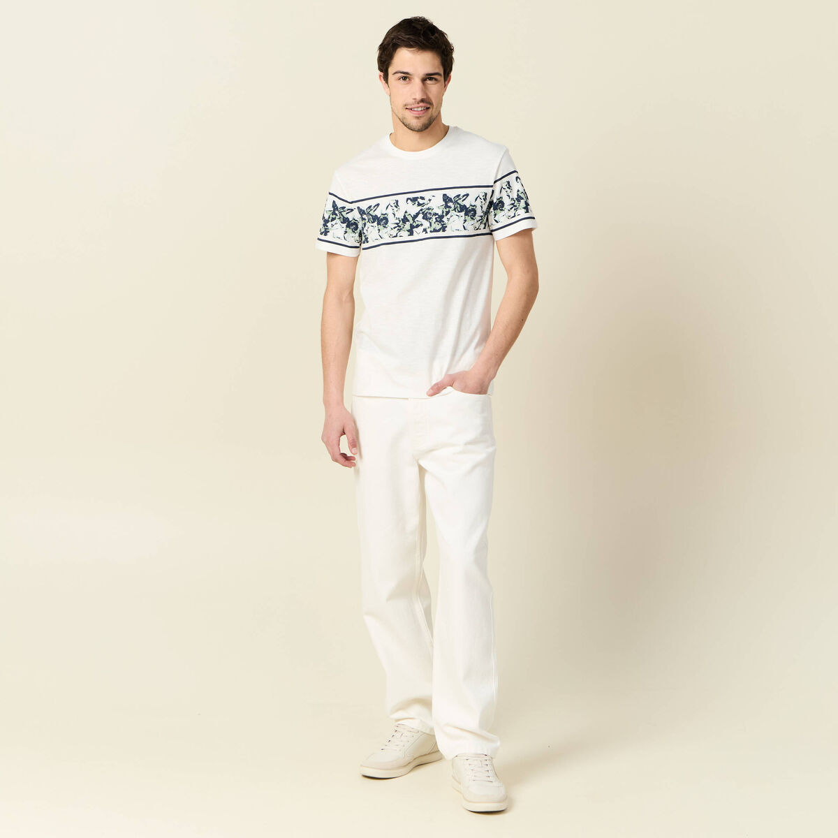 Jeans large relaxed denim blanc homme