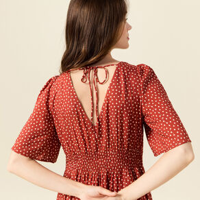 Robe longue évasée fluide orange foncé femme
