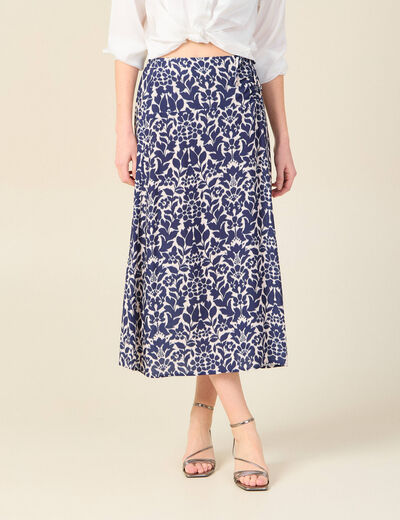 Jupe longue portefeuille bleu marine femme