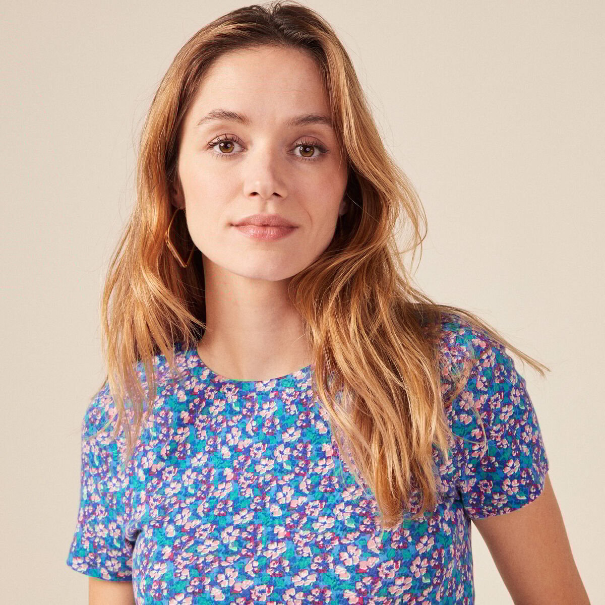 T-shirt manches courtes bleu femme