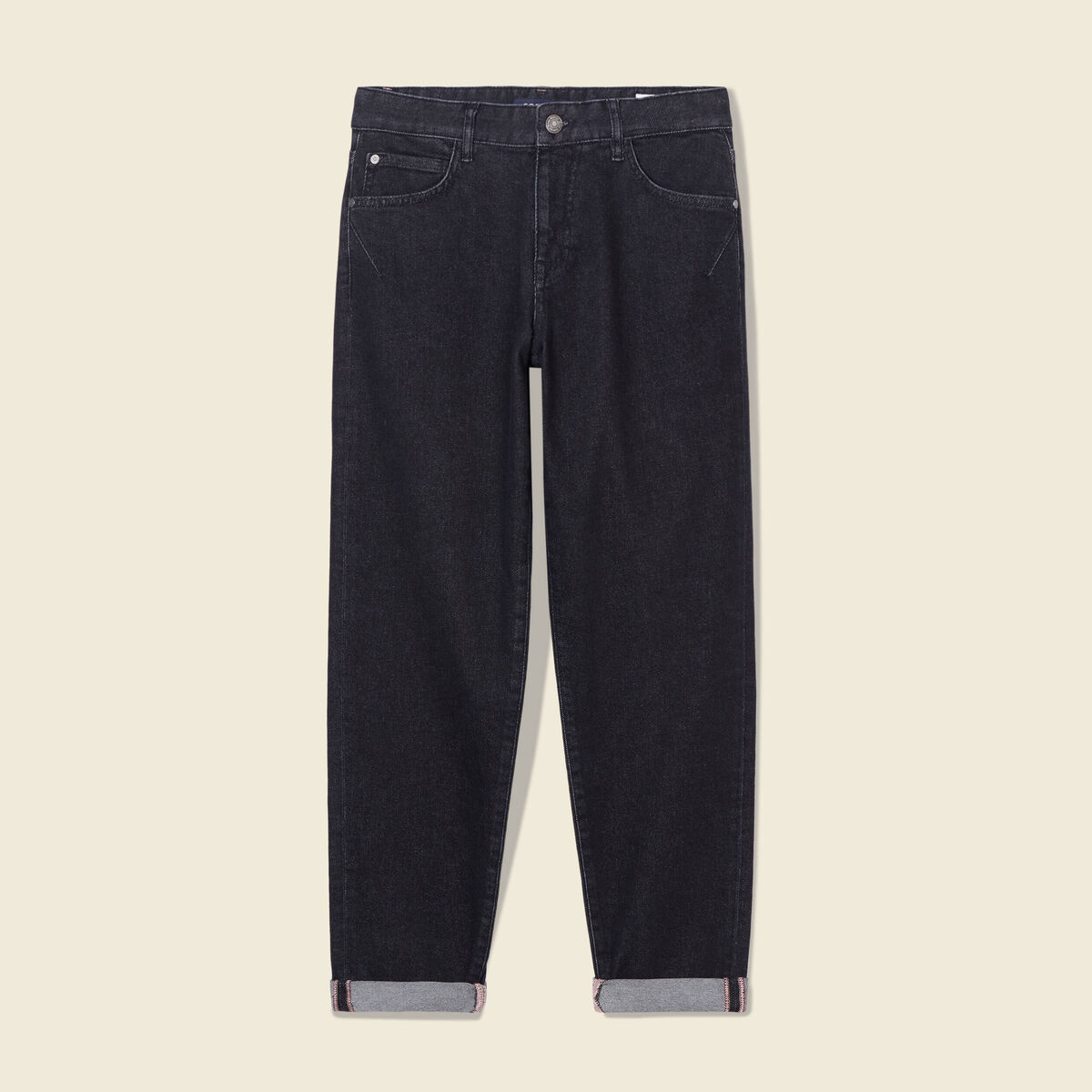 Jeans girlfriend 5 poches denim gris femme