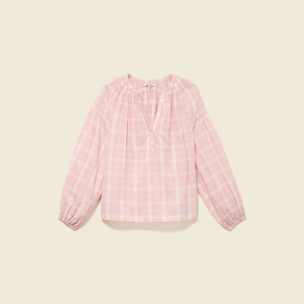 Blouse en coton &agrave; carreaux blanc femme