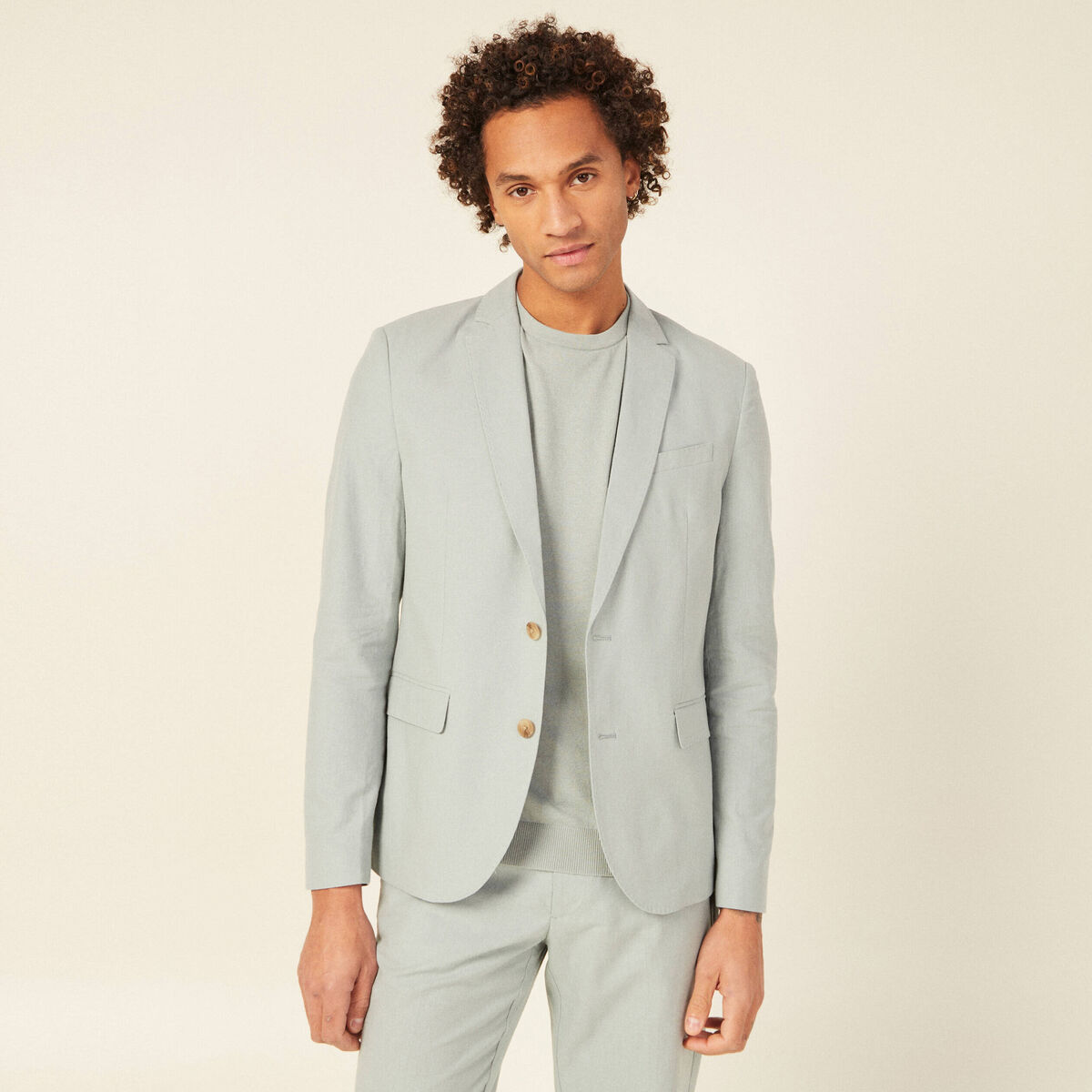 Veste blazer boutonnée bleu gris homme
