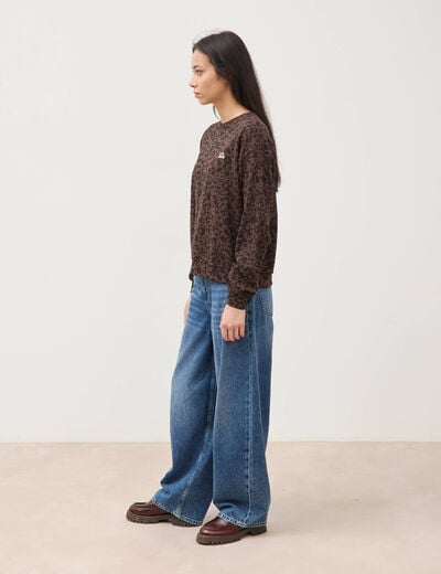 Sweat col rond manches longues marron chocolat femme