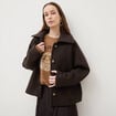 Manteau oversize court col tailleur marron fonc&eacute; femme