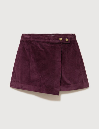 Jupe-short taille haute en velours prune femme