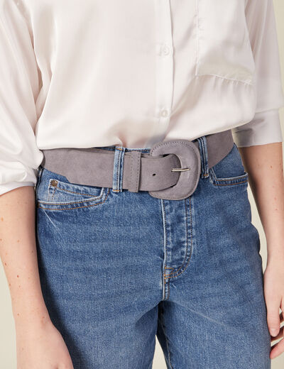 Ceinture large en cuir bleu clair femme