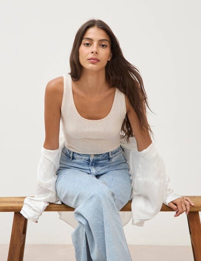 D&eacute;bardeur cintr&eacute; col rond beige femme