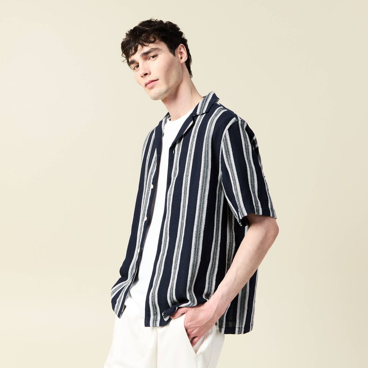 Chemise manches courtes bleu marine homme