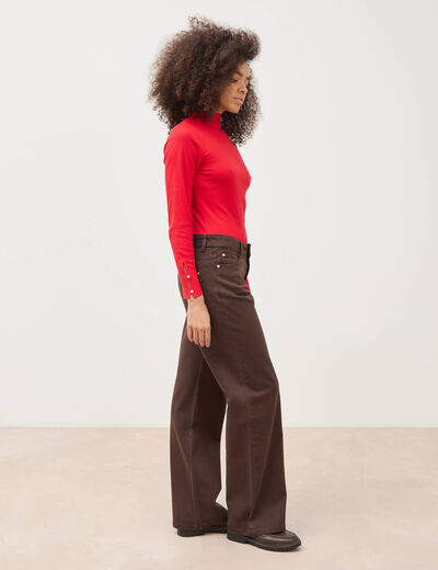Pantalon wide leg taille standard marron femme