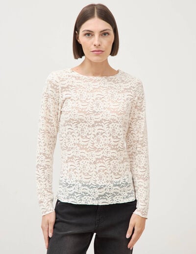 Blouse droite col bateau dentelle ivoire femme