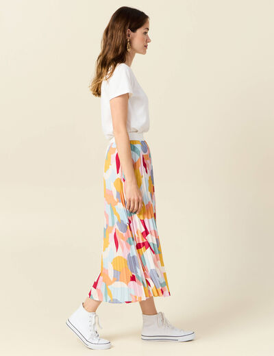 Jupe midi évasée plissée creme femme