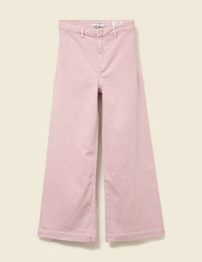 Pantalon large taille haute en jeans rose clair femme