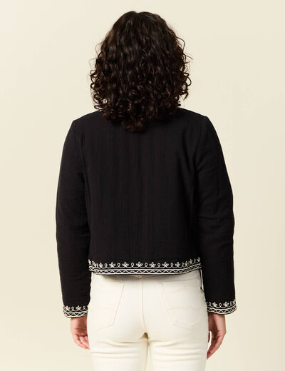 Veste droite brodée noir femme