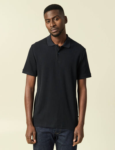 Polo col polo manches courtes en coton noir homme
