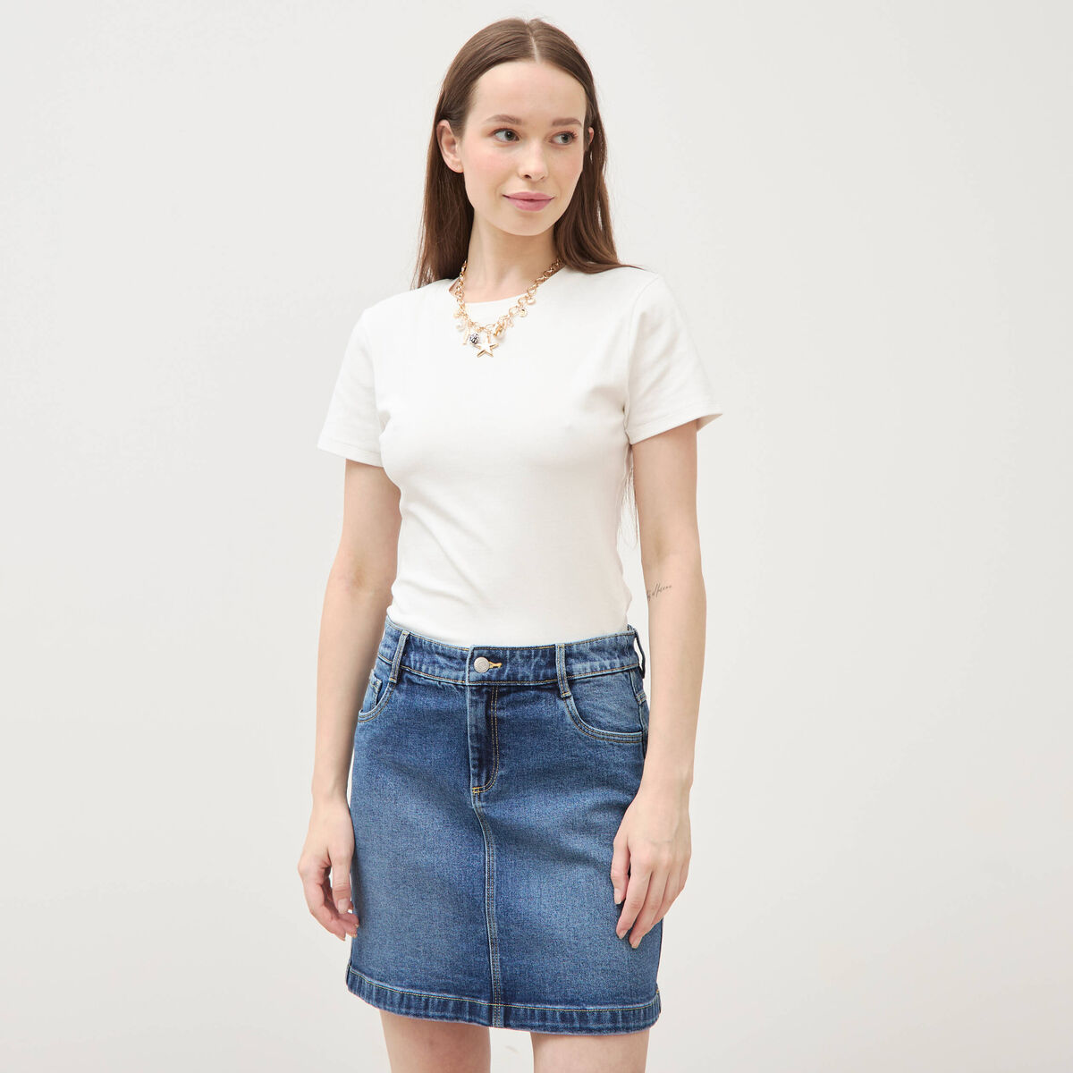 Mini-jupe en jeans bleu gris femme