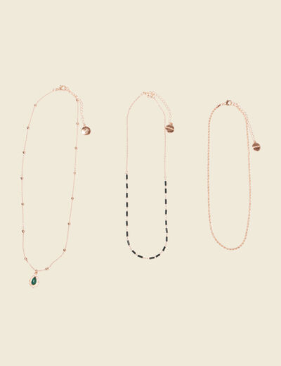 Lot 3 colliers vert canard femme